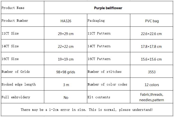 Purple bellflower Botanical Flower Cross Stitch Embroidery Kit, Relaxing Hobby Craft, Home Wall Art Decor 10 HA326 参数图