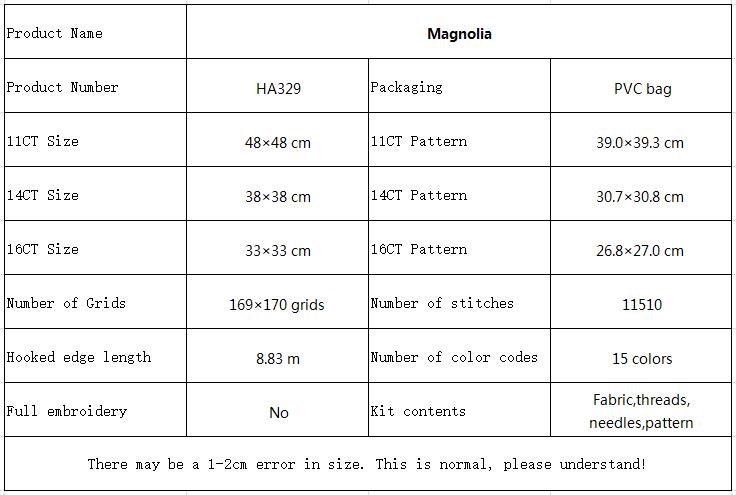 Magnolia Easy Floral Hand Embroidery Cross Stitch Kit for Adults, DIY Wall Hanging Art for Home Decor 10 HA329 参数图