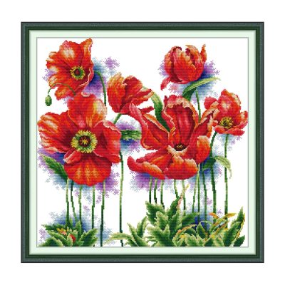 Poppy Flower Embroidery Cross Stitch Starter Kit, Simple Floral Pattern, Handmade Home Wall Decoration