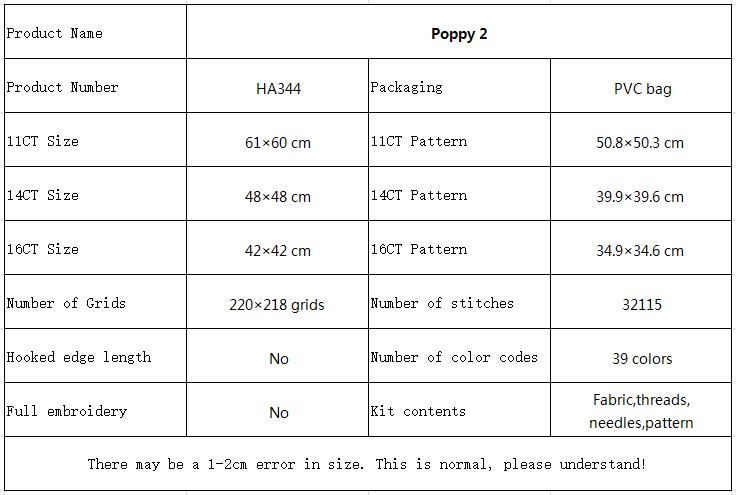 Poppy Flower Embroidery Cross Stitch Starter Kit, Simple Floral Pattern, Handmade Home Wall Decoration 10 HA344 参数图 2