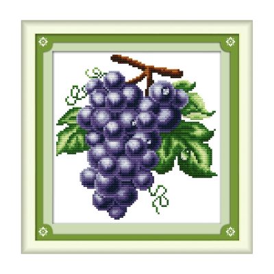 Water-drop grape Still Life Cross Stitch Embroidery Kit, Handmade Table Scene Art, Living Room Wall Decor