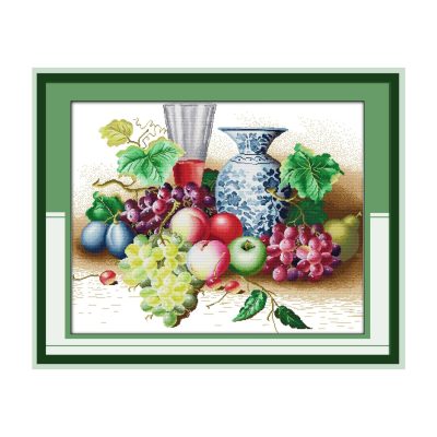 Fruity Fragrance Still Life Cross Stitch Kit for Hobbyist, Simple Table Still Life Motif, Home Wall Decor