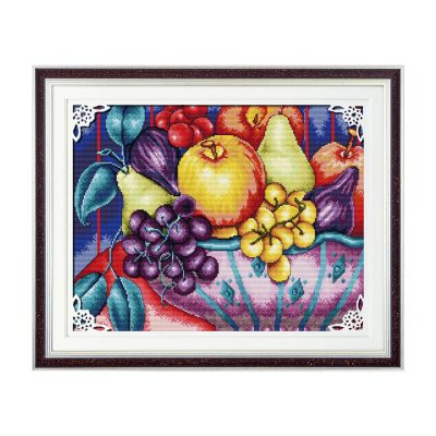 Fruit Still Life Cross Stitch Kit for Hobbyist, Simple Table Still Life Motif, Home Wall Decor
