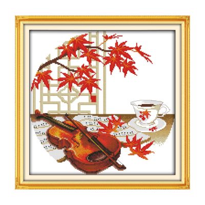 Violin All Inclusive Still Life Cross Stitch Embroidery Starter Kit, Beginner Needlework Supplies
