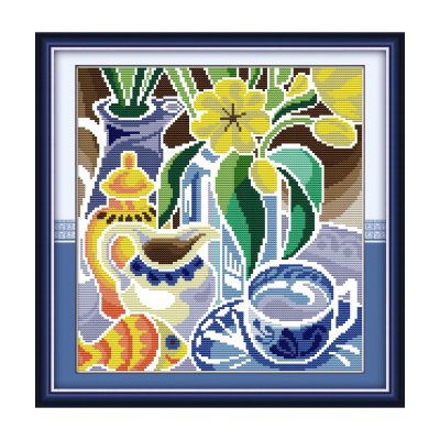 Flowers in the blue and white porcelain Simple Still Life Cross Stitch Embroidery Kit for Adults, Leisure Hobby Wall Art Decor