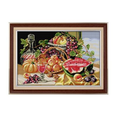 Abundant fruits Traditional Art Still Life Cross Stitch Kit, Timeless Table Pattern, Living Room Decor