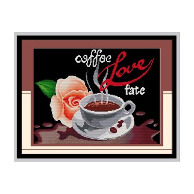 Coffee Romance Still Life Cross Stitch Embroidery Kit, Daily Objects Artwork, Bedroom Wall Hanging Art