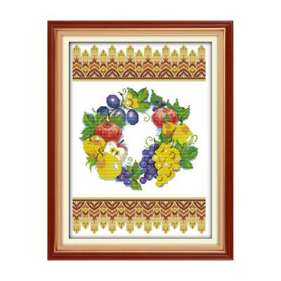 Fruits tapestry Stamped Fabric Table Still Life Cross Stitch Embroidery Kit, Great for New Adult Stitchers