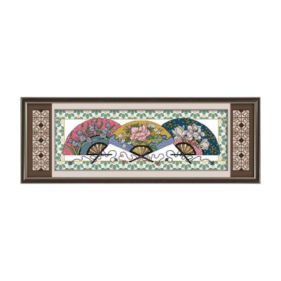 Three fans' picture Pre-Sorted Embroidery Thread Still Life Cross Stitch Kit, Great for New Adult Stitchers