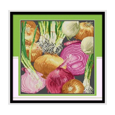 Onion Hand Stitch Still Life Cross Stitch Kit, Elegant Table Scene Art, Home Wall Decoration