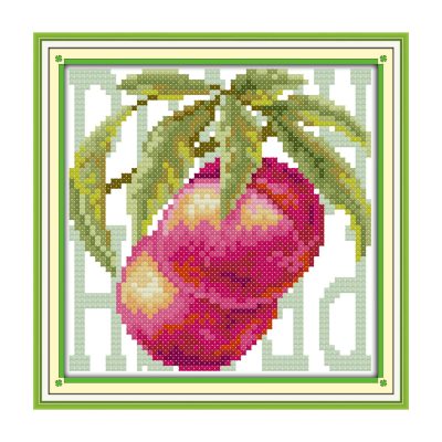 Colored fruit-peach Stamped Fabric Still Life Cross Stitch Embroidery Kit, Friendly for New Adult Stitchers