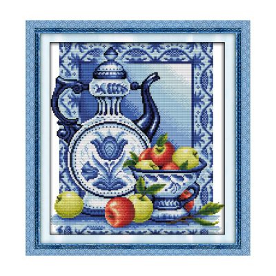 Blue and white porcelain Vintage Table Still Life Cross Stitch Embroidery Kit, Retro Object Design, Wall Art