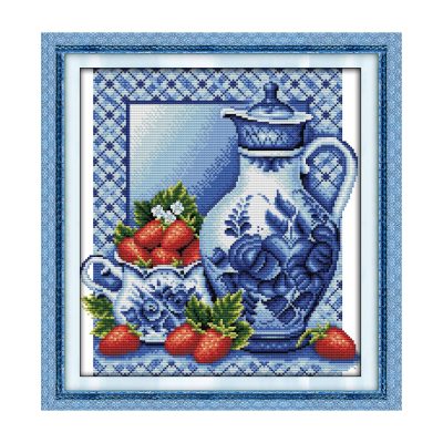 Blue and white porcelain Still Life Cross Stitch Kit, Artistic Table Arrangement, DIY Handicraft Wall Decor