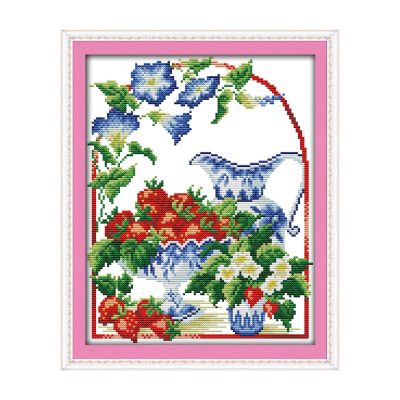 Hand Stitched Table Still Life Cross Stitch Embroidery Kit, Adult Bedroom Wall Hanging
