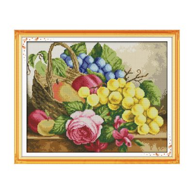 Fruit basket Still Life Cross Stitch Embroidery Kit, DIY Handcraft Hobby Kit for Adult New Stitchers