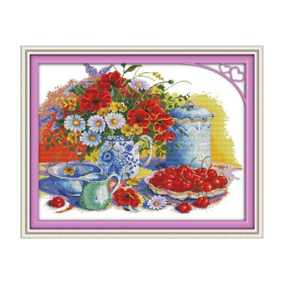 Harvest Still Life Cross Stitch Embroidery Kit, Full Needlework Set, Beginner Friendly Supplies