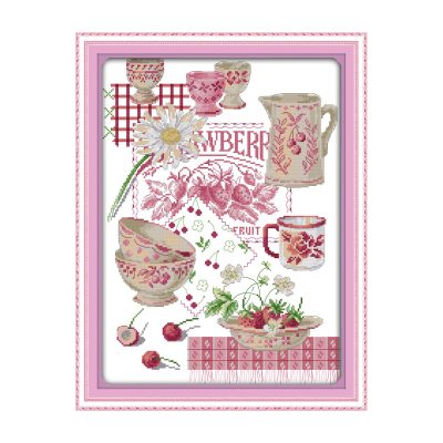 Colorful fruit tableware Rustic Table Still Life Cross Stitch Starter Kit, Farmhouse Object Design, Easy DIY Art