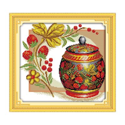 Coloured pottery Still Life Cross Stitch Embroidery Kit with Embroidery Hoop, Table Object Art Project