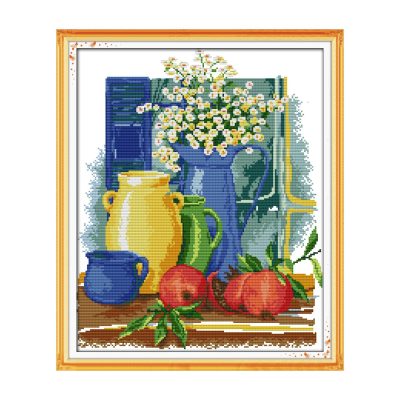 Kitchen drawing Still Life Cross Stitch Embroidery Kit, Calming Hand Stitch Hobby, Elegant Wall Hanging