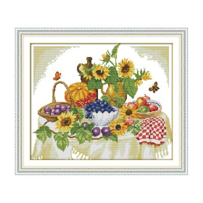 A good harvest Still Life Cross Stitch Embroidery Kit, Handcrafted Tabletop Scene, Perfect Craft Gift