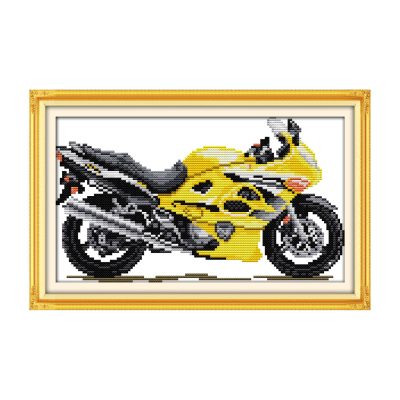 Yellow motorbike Still Life Cross Stitch Embroidery Kit, DIY Hobby Kit Designed for Adult Beginners