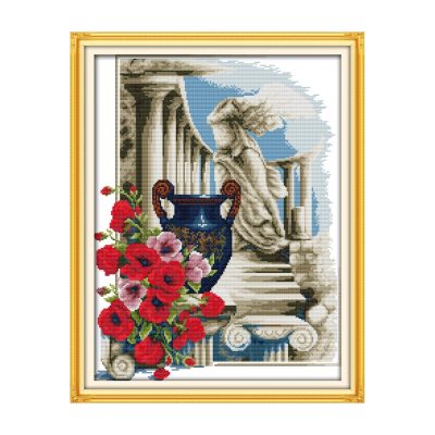 Athens feeling Beginner Friendly Still Life Cross Stitch Embroidery Kit, Hand Stitch Table Wall Art