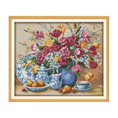 Fruit plate and vase Daily Item Still Life Cross Stitch Kit, Casual Table Arrangement, Home Wall Decor