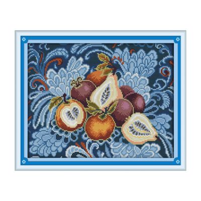 Clouds fruit DIY Table Still Life Cross Stitch Kit, Pre-Stamped Fabric Pattern, Home Wall Hanging