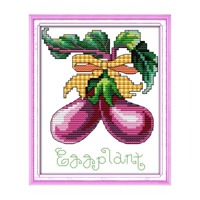 Eggplant Vintage Art Still Life Cross Stitch Embroidery Kit, Retro Table Object Layout, Wall Art