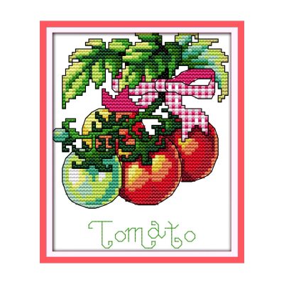 Tomato Still Life Cross Stitch Art Kit, Complete Handcraft Pack, Table Scene Wall Hanging Decor