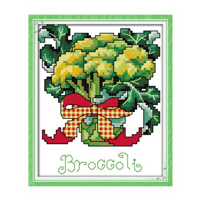 Broccoli Stamped Still Life Cross Stitch Embroidery Kit, Table Object Design for Adult Beginners