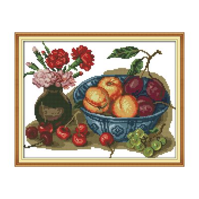 Cherry fruit All Inclusive Table Still Life Cross Stitch Starter Kit, Beginner Embroidery Needlework
