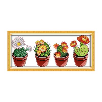 Beautiful cactus Easy Table Still Life Cross Stitch Needlework Kit, Leisure Handwork, Home Wall Hanging