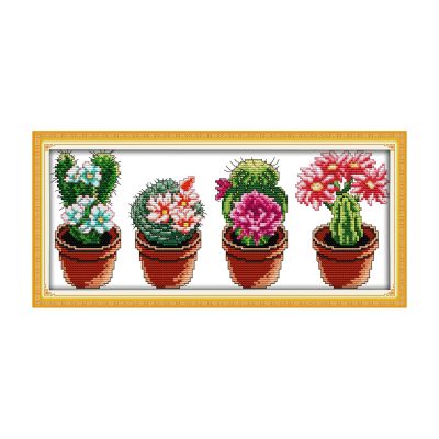 Beautiful cactus Still Life Cross Stitch Starter Kit, Pre-Printed Table Still Life Pattern, Handmade Decor