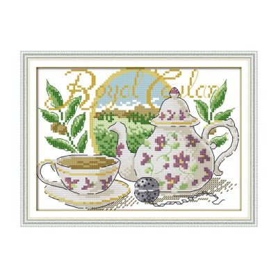 The tea artistic conception Warm Tone Still Life Cross Stitch Embroidery Kit, Cozy Table Scene, Adult Craft Kit