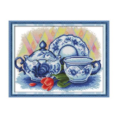 The celadon teapot Elegant Still Life Cross Stitch Kit, Classic Object Composition, Home Wall Hanging Art