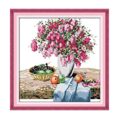 The azalea vase and fruit DIY Still Life Needlework Kit, Classic Object Still Life, Adult Leisure Craft Project