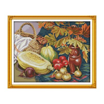 Fruits and vegetables Soft Tone Still Life Cross Stitch Kit, Gentle Object Pattern, Adult Beginner Wall Decor