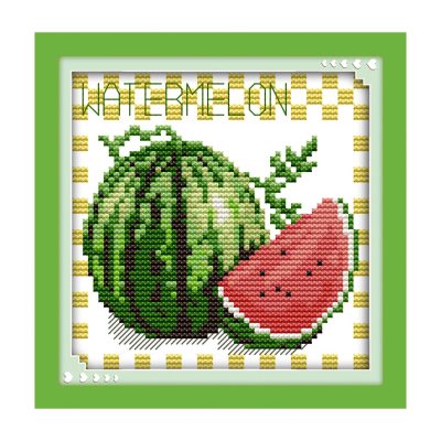 Watermelon Rustic Still Life Cross Stitch Starter Kit, Farmhouse Table Objects, Easy DIY Craft