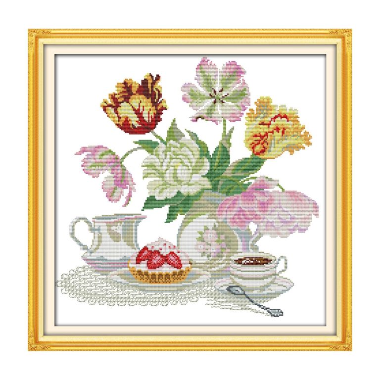 Afternoon tea dessert Easy Still Life Hand Cross Stitch Embroidery Kit for Adults, Relaxing Hobby Craft, Home Hanging Art