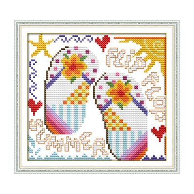Flower slippers Pre-Printed Still Life Cross Stitch Kit, No Counting Needed, DIY Still Life Art for Home Wall