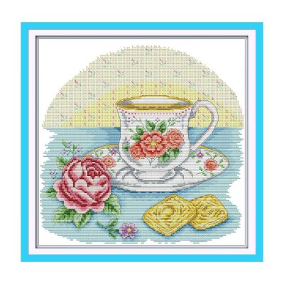 Afternoon tea time All-in-One Still Life Cross Stitch Kit, Beginner Friendly Embroidery Supplies, Wall Art Decor