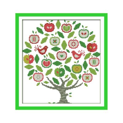 The apple tree Adult DIY Hand Stitch Cross Stitch Kit, Complete Embroidery Kit Wall Decor