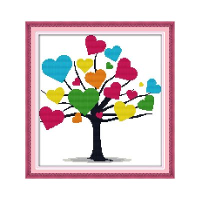 Colorful tree Cross Stitch Kit Easy Hand Embroidery, Craft Project for Adult Beginners Home Art