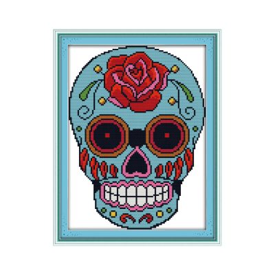 Skull Cross Stitch Kit Complete Supplies, Simple Handwork for Adult Beginners