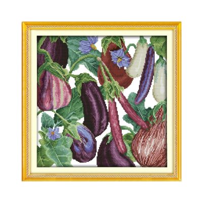 Eggplant Chillies Starter Cross Stitch Embroidery Kit for Adults, Simple Home Wall Art