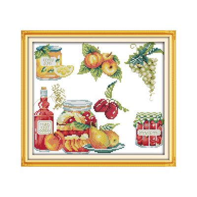 Jam Still Life Cross Stitch Embroidery Kit, Complete Needlework Supply Set, Beginner Kit