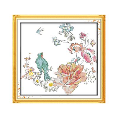 The bird and roses Earth Tone Table Still Life Cross Stitch Kit, Natural Object Colors, Wall Hanging Art