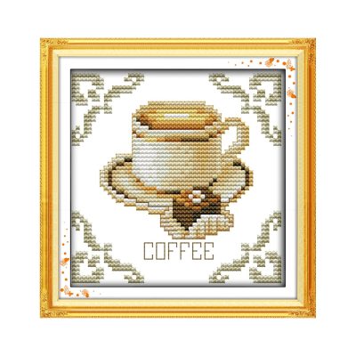 Coffee and dessert High Quality Still Life Cross Stitch Embroidery Kit, Premium Fabric & Threads, Wall Art