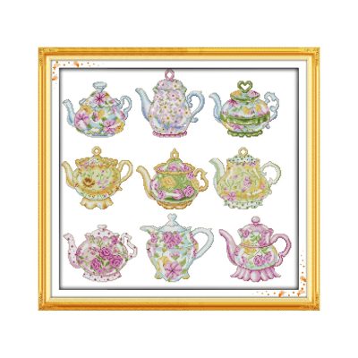 The teapot series Daily Object Still Life Cross Stitch Kit, Casual Table Scene, Home Wall Hanging Decor